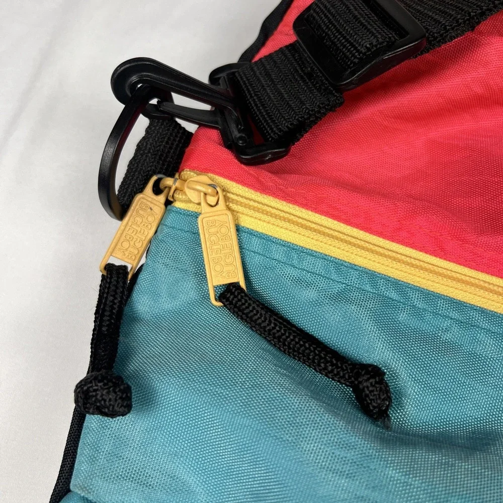 Vintage Bugle Boy Duffel Bag 90s Colorblock Teal Red Black Nylon Gym Travel Bag